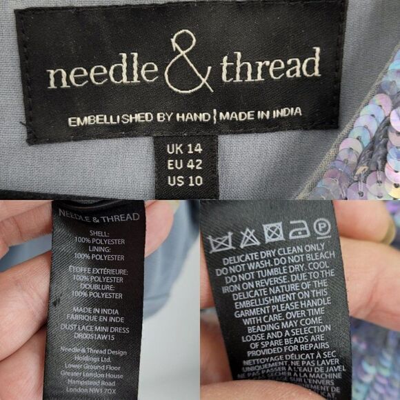 Revolve Needle & Thread Dress Dust Lace Mini Sequined Formal Sheath Dust Blue 10 - Picture 3 of 16